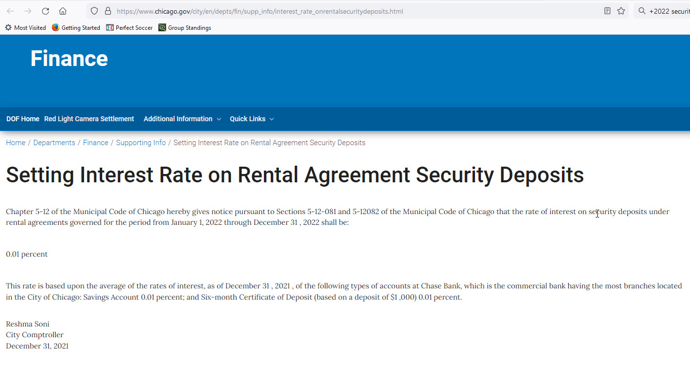 2022 City of Chicago Security Deposit Interest Rate Set! Chicago